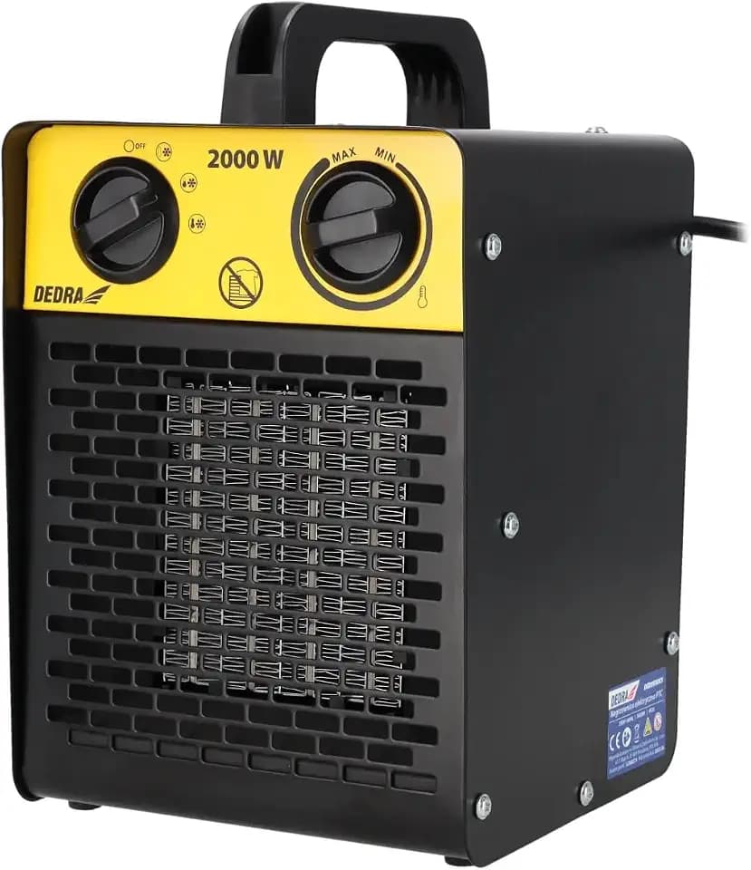 DEDRA Elektrische Heizung Heizfläche 20 m² – Quadratische 2,0 kW, keramisch PTC-Heizelement, für gut isolierte Räume, Thermostat, Überhitzungsschutz, drei Betriebsarten, leiser Betrieb