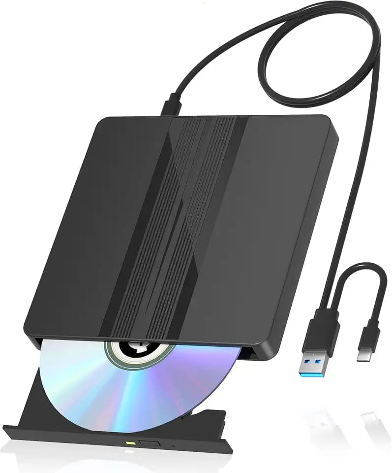 Ultra-Thin External CD DVD Drive with Extra-Long 31.5 Inch Cable