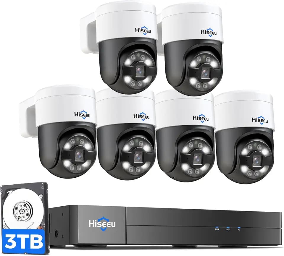 【Human Track】Hiseeu 4K PoE PTZ Security Camera System, 6pcs 5MP PTZ Cameras