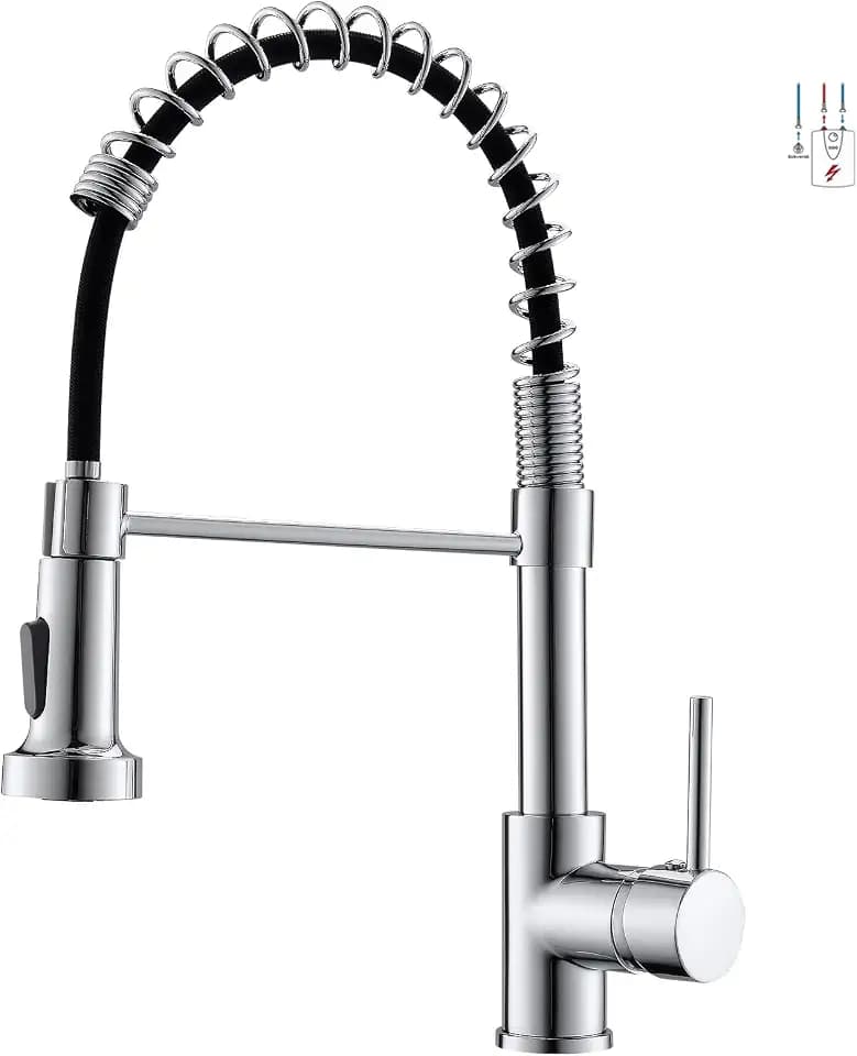 AIMADI Niederdruck Wasserhahn Küche Küchenarmatur Mischbatterie 360° Drehbar Niederdruckarmatur Küche Armatur mit Brause Einhebelmischer Spültischarmatur Spiralfederarmatur Niederdruck Chrom