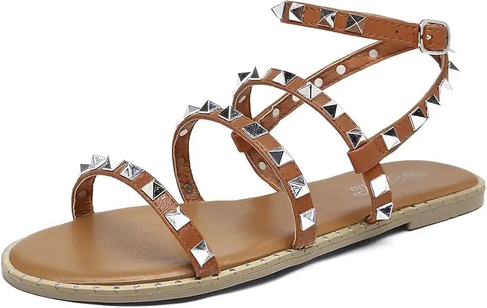 katliu Women's Flat Sandals Strappy Studded Gladiator Sandals