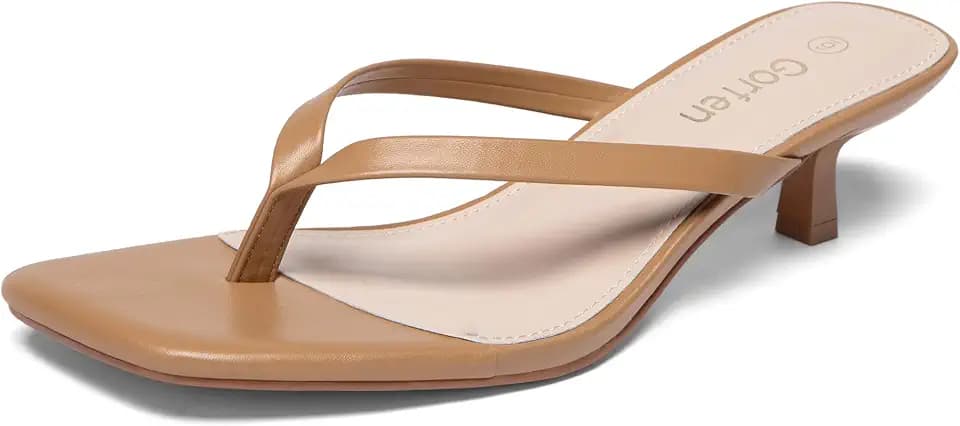 Women's Kitten Heel Sandals Square Toe Slip on Flip Flop Heels 2 Inch Thong Sandals Party Dress Heeled Sandals