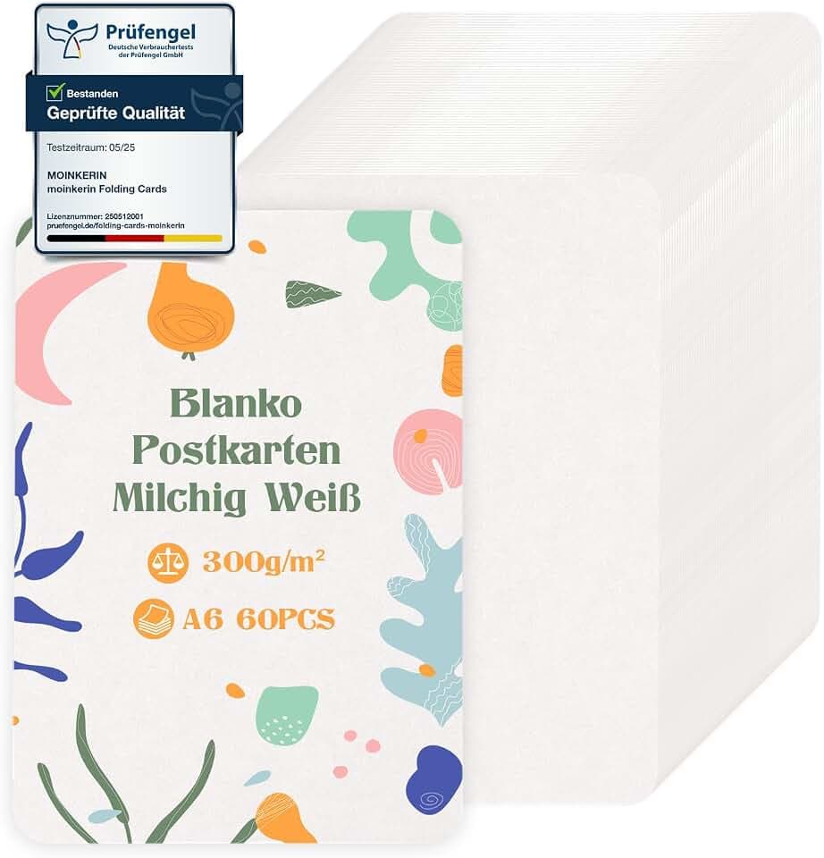 moinkerin 60 Stücke A6 Kraftpapier Karten, 300 g/m², Milchweiß