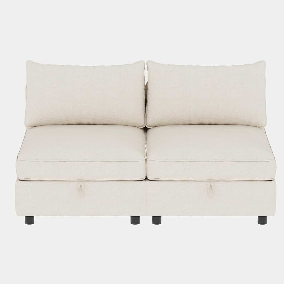 GDFStudio 2 Pieces Armless Loveseat Sofa with Storage, Convertible Small Couches for Small Spaces with Back Cushions, Modular Fabric Deep Seat Home Sofa for Living Room Office Apartment, Beige