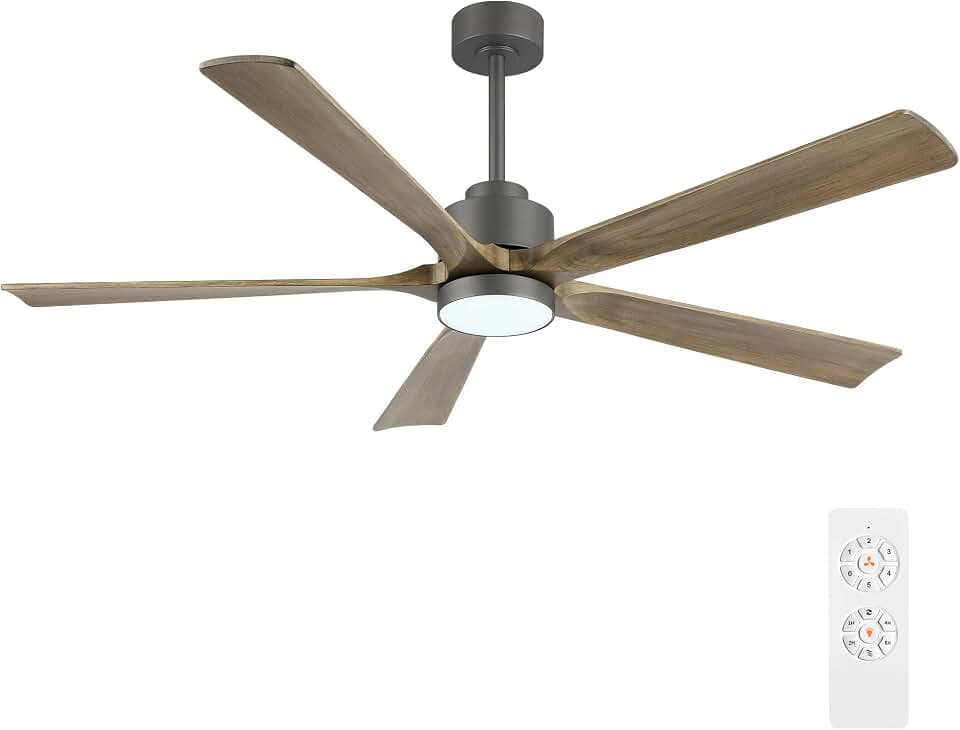 ELEHINSER 52" Modern Ceiling Fan with Light and Remote Control, 5 Solid Wood Blades 6-Speed Noiseless Reversible DC Motor, Ceiling Fan for Kitchen Dinning Living Room, Charcoal Finish with Wood Blades