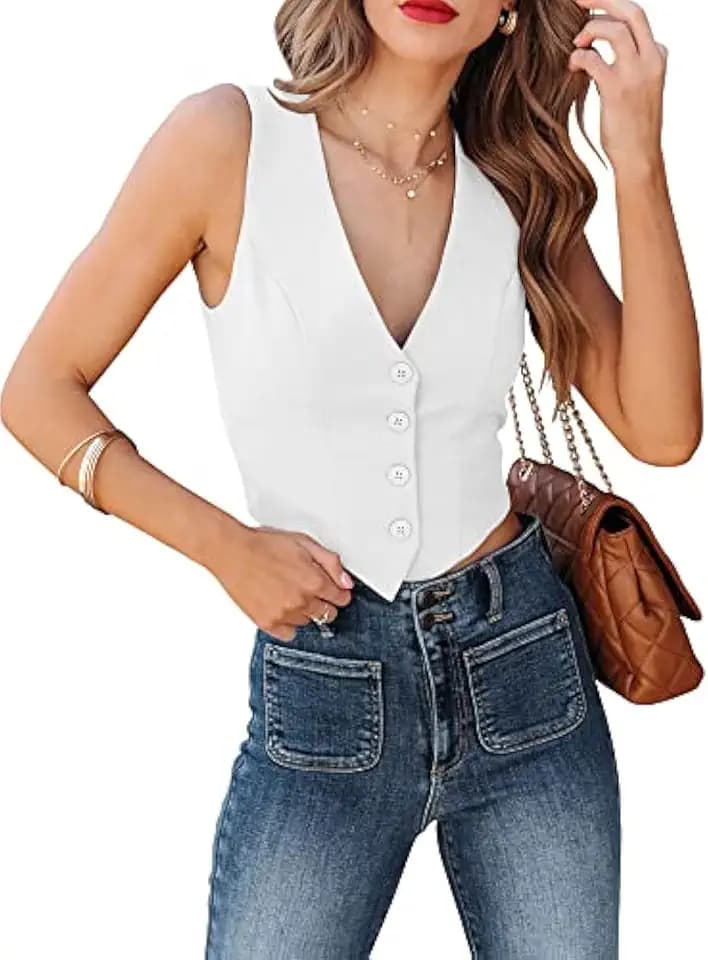 Women's Business Button Up Sleeveless Vests Fully Lined V Neck Regular Fitted Jacket Waistcoat