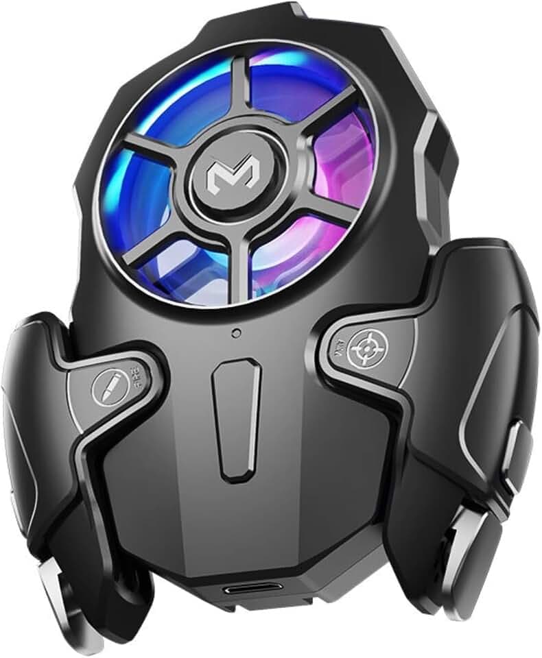 Yoidesu Mobile Game Controller with Cooling Fan, Mobile Game Joystick Gamepad, RGB Light, 3 Speed Wind, Long Battery Life, Foldable Portable Gaming Radiator for Phone