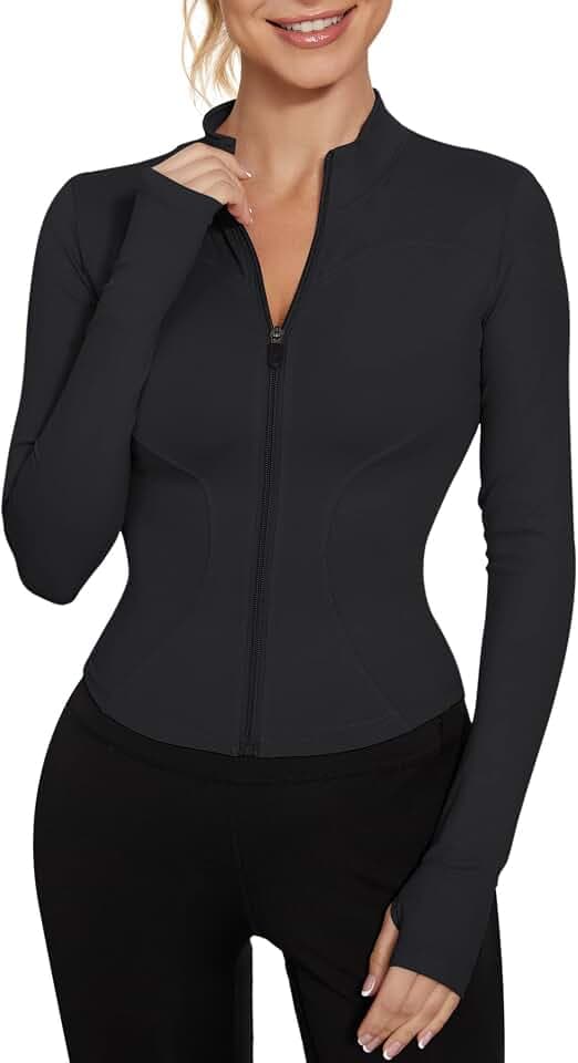 IECCP Sportjacke Damen Langarm Crop Top Yoga Fitness mit Reißverschluss