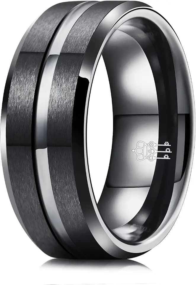 THREE KEYS JEWELRY Tungsten Wedding Band Infinity Design for Men Black
