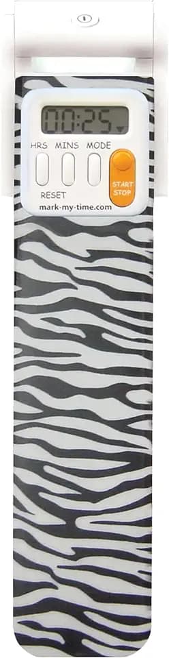 Mark-My-Time LED Book Light with Digital Bookmark and Reading Timer - Fun Reading Anywhere - Zebra
