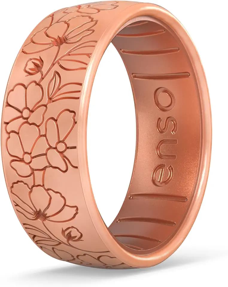 Enso Rings Etched Classic Silicone Rings - Etched Floral Collection - Comfortable and Flexible Design