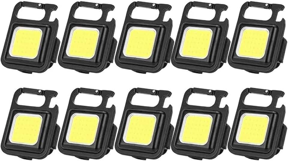 wiederaufladbare Schlüsselanhänger Taschenlampe 10-Pack, 500 Lumen tragbarer Mini Schlüsselanhänger, COB Arbeitslicht, winzige Lichter mit eingebauter Batterie für den Außenbereich