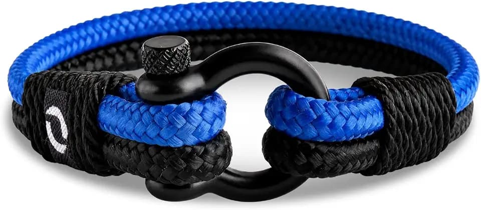 Mens Rope Bracelet - Stainless Steel Black Shackle, Extremely Durable and Scratch Resistant Waterproof Paracord, Handmade, Nautical Wristband for Men
