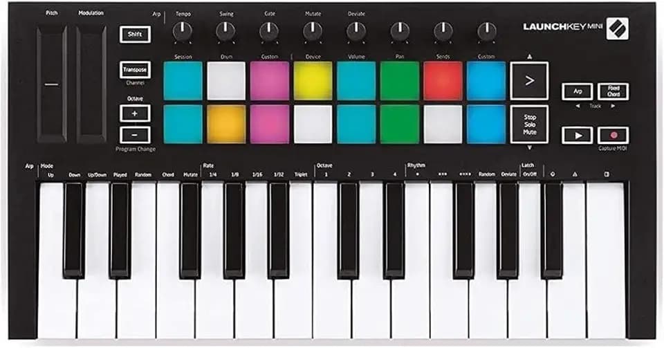 Novation Launchkey Mini [MK3] – Tragbarer USB/MIDI-Keyboard-Controller mit 25 Tasten und DAW-Integration. Fixed-Chord-Modus und Arpeggiator – für die Musikproduktion