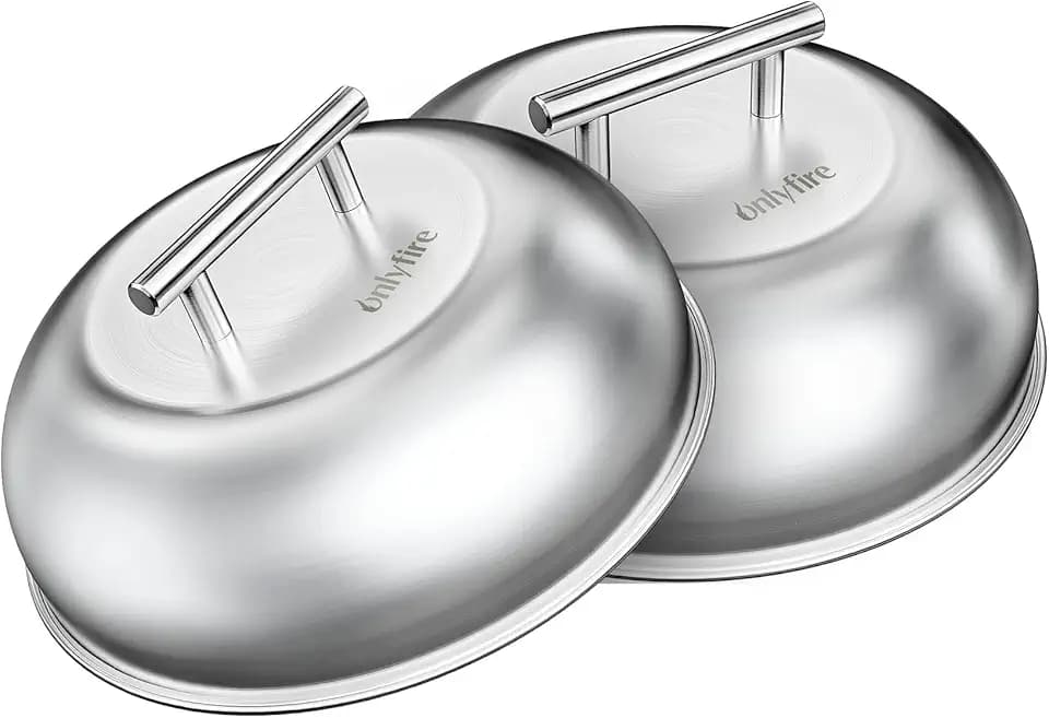 Onlyfire Burgerglocke 2er Set, 304 Edelstahl Schmelzglocke Burgerhauben mit Griff, Ø23cm Burger Glocke Set für Cheeseburger, Steak, Teppanyaki, Grill