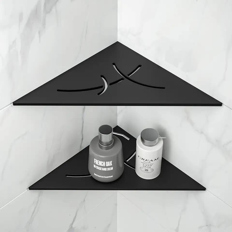 Eck-Duschregal Schwarz 304 Edelstahl Versenktes Eckregal 254 mm Gefliestes Wandregal Dreieckiges Regal für Badezimmer-Aufbewahrungohne Bohren, 2 Stücke