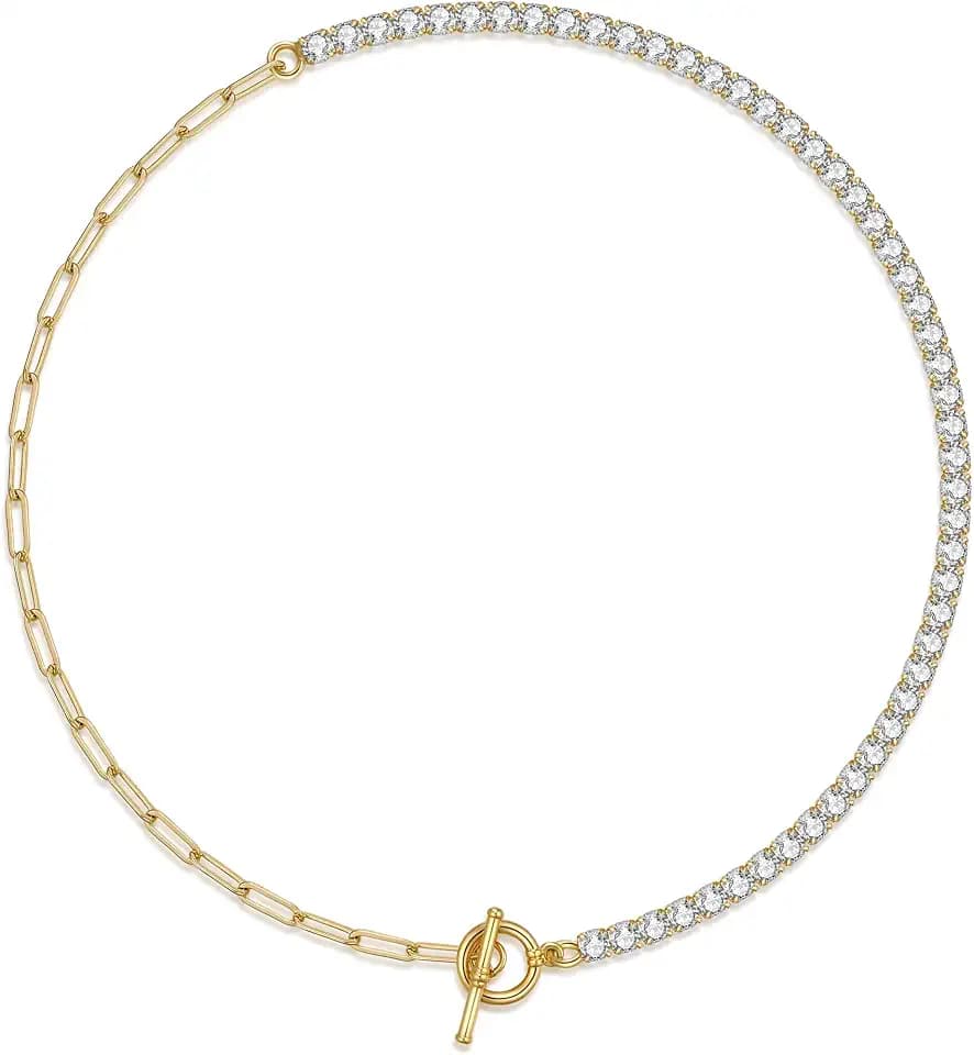 NUZON 14K Gold Plated Chain Choker Necklace for Women 16’’ Layering Jewelry