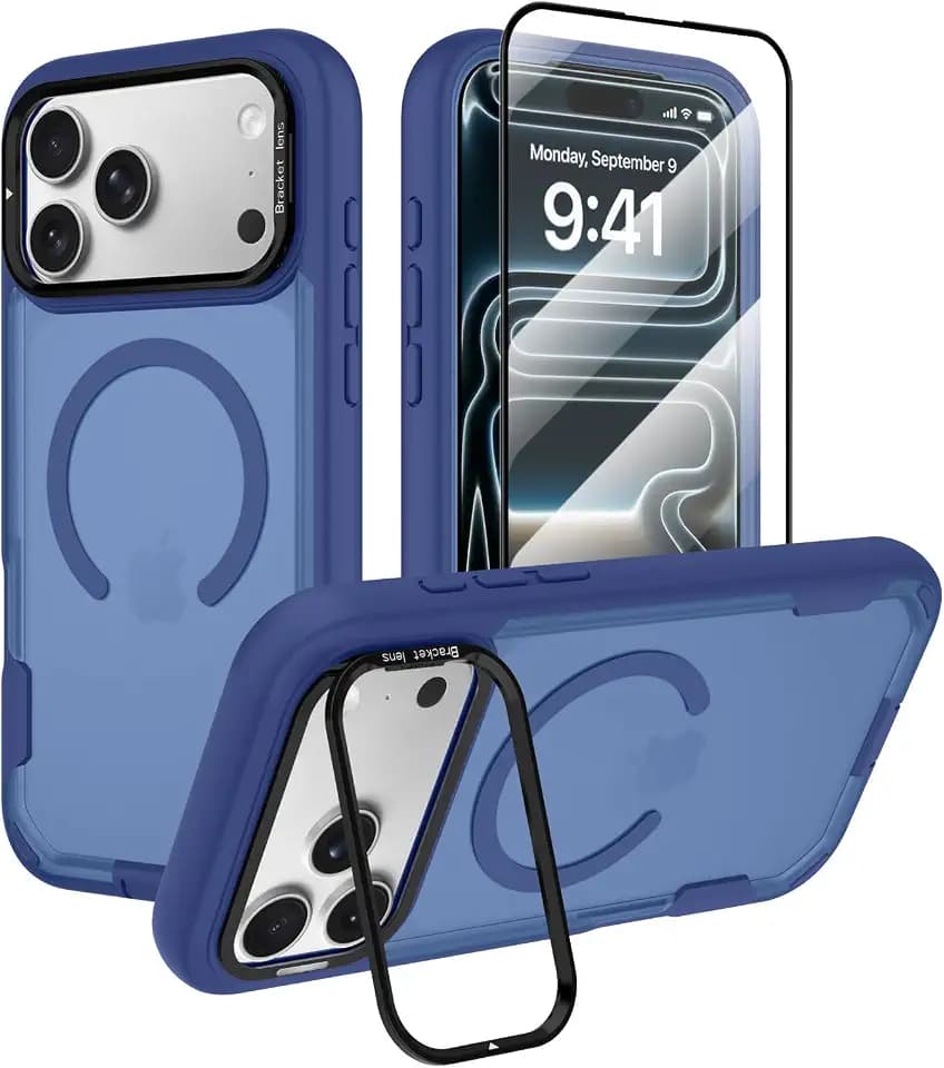 tharlet Magnetic for iPhone 17 Pro Max Case Blue Hidden Lens Mount Stand