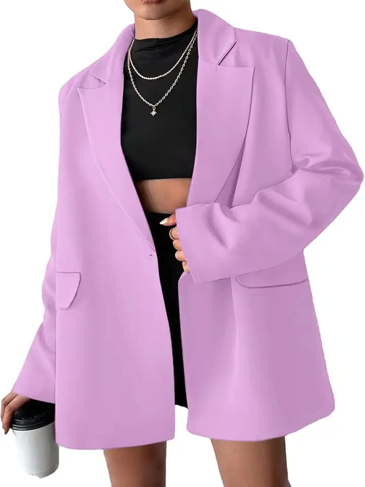 Women Blazer Suit Jacket Notched Collar Casual Work Office Long Sleeve Slim Fit Work Office Blazer with Pockets