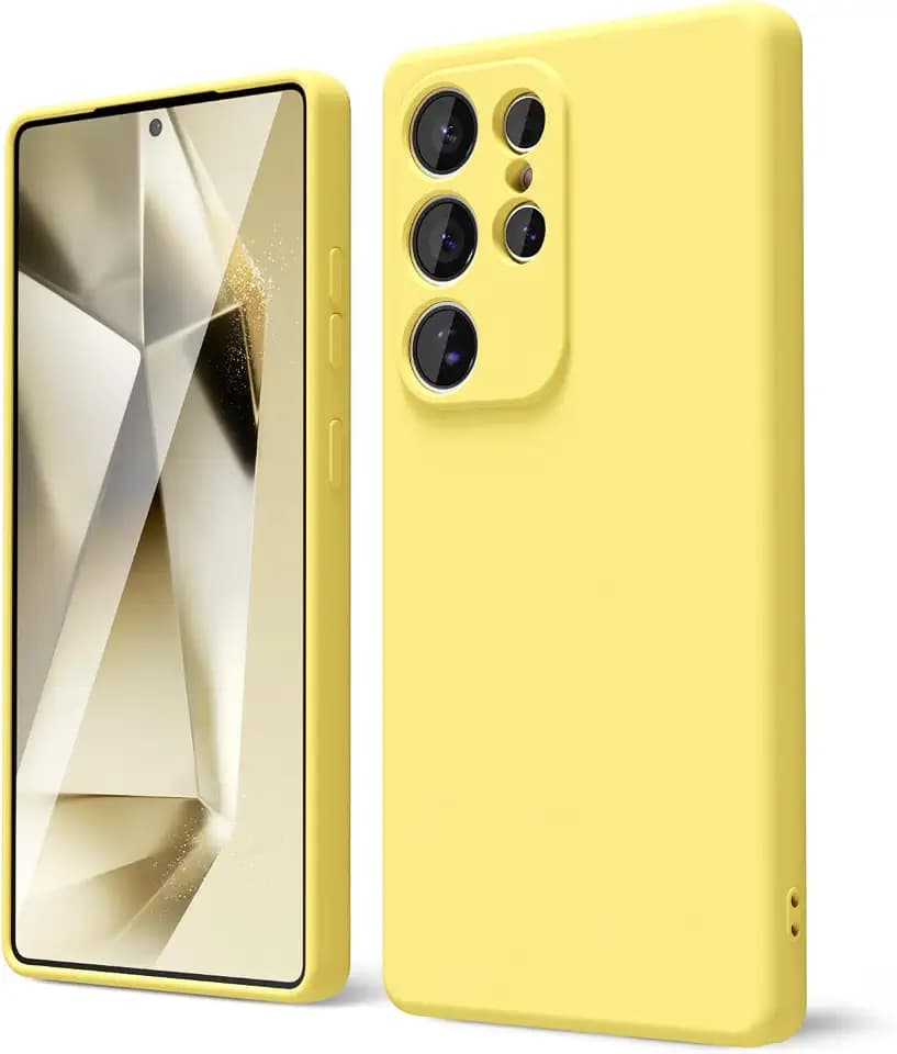 oakxco for Samsung Galaxy S25 Ultra Case Silicone, Thin Slim Grip Soft Rubber Gel Protective Phone Case for Women, Matte Plain Solid Color Aesthetic Cute Girly Case with Camera Cover, Yellow