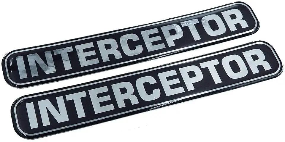 Interceptor, Police, Domed Decal Emblem car Biker Stickers 5"x 0.82" 2pc.