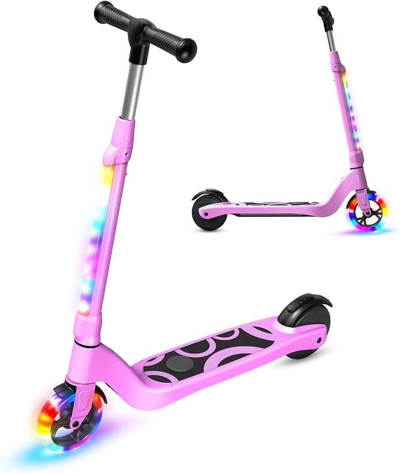 TST Elektroroller für Kinder von 6 bis 10 Jahren, mit LED-Lichtern, Kinder-Roller mit 3 Einstellstufen, Elektroroller für Kinder mit 14 cm Rädern und Einer Höchstgeschwindigkeit von 10 km/h und Einer
