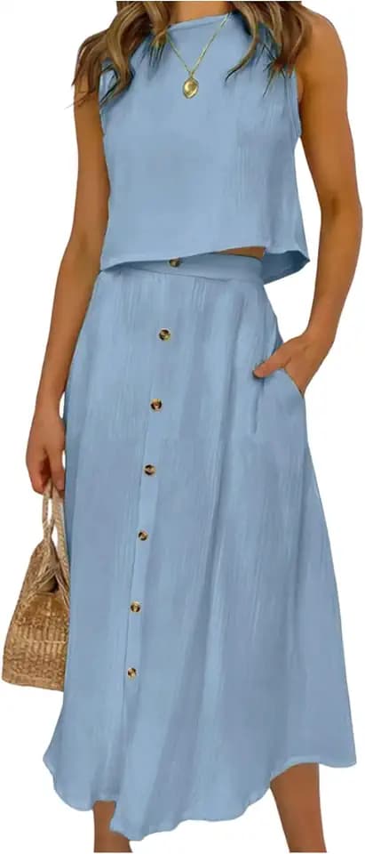 SOLY HUX Women's 2 Piece Skirt Set Tank Top Button Front Summer Outfits
