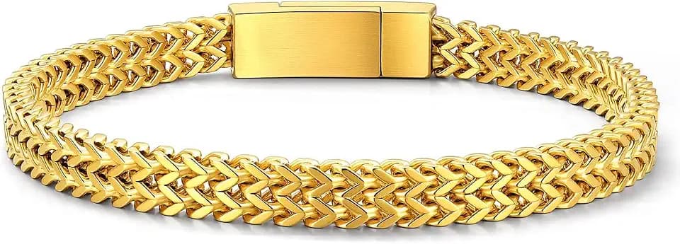 ChainsHouse Bracelet for Men, 316L Stainless Steel Franco Cuban Link Chain Bracelet with Sturdy Clasp, 6/10/12MM Widths, 7.5/8.3/9 Inch Lengths, Gift for Husband or Dad