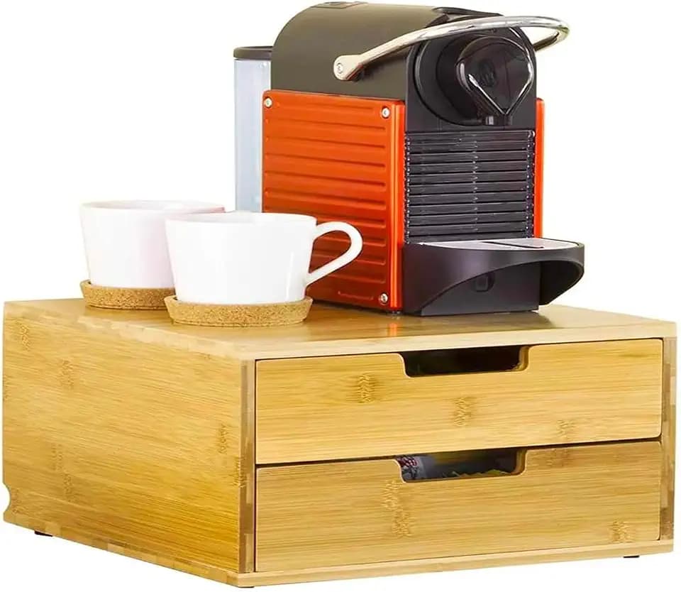 Avilia Kapselhalter aus Bambus mit 2 Schubladen - Multifunktionaler Organizer für Kaffeekapseln, Kräutertees und Zucker - Große Kapazität, umweltfreundlich und langlebig
