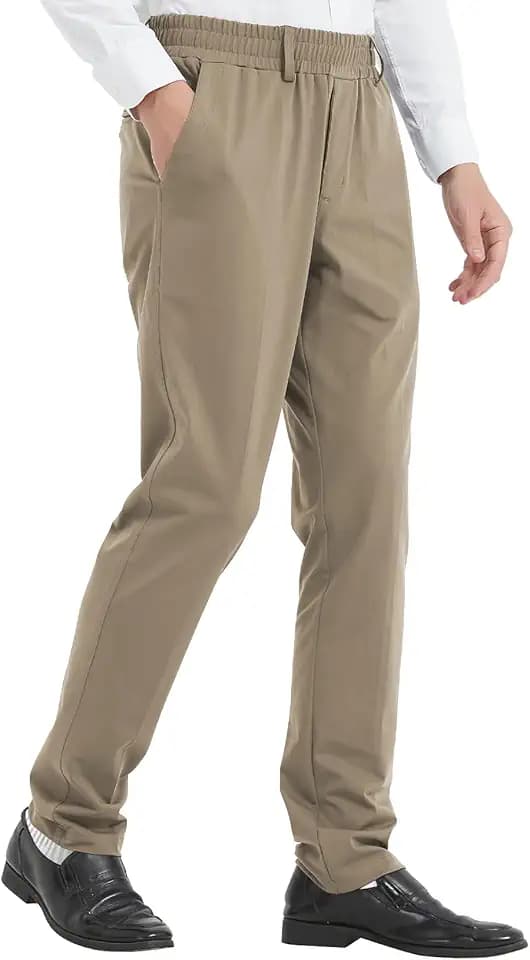 LETAOTAO Mens Elastic Waist Pants for Seniors High Stretch Expandable Waist Slacks for Elderly with Magnet Button