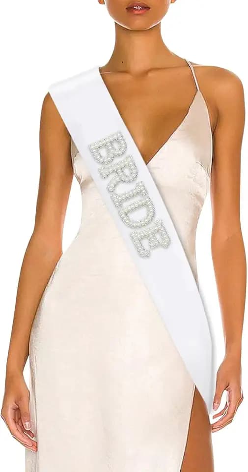 Bride to Be Schärpe - Elegantes Junggesellinnenabschied Accessoire für Brautparty, Brautgeschenke - weißer Satin mit Diamant-Schriftzug