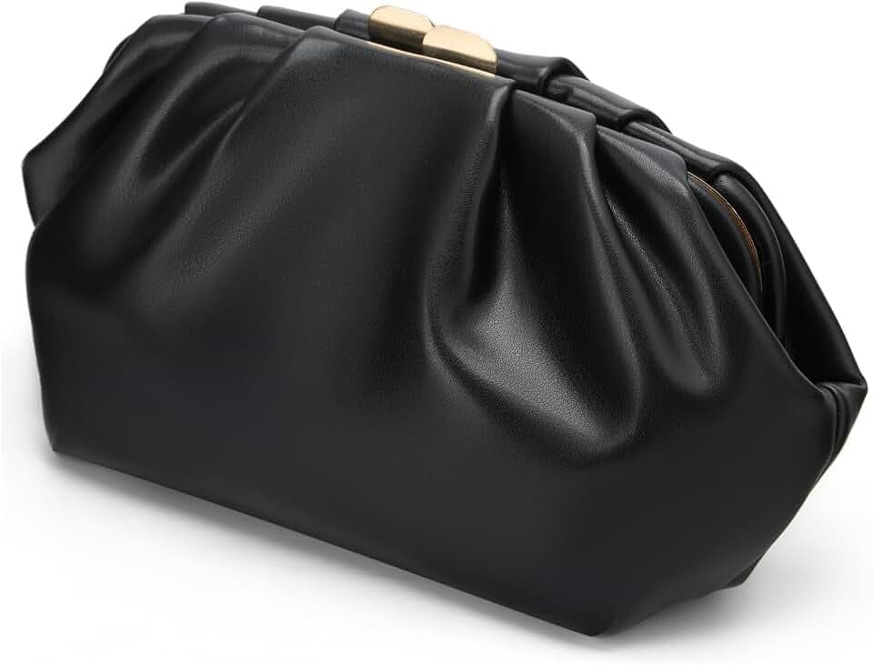 DETARA Elegant Pleated Vegan Leather Clutch Purse for Women Soft PU Wedding Evening Bag with Detachable Chain for Prom Party