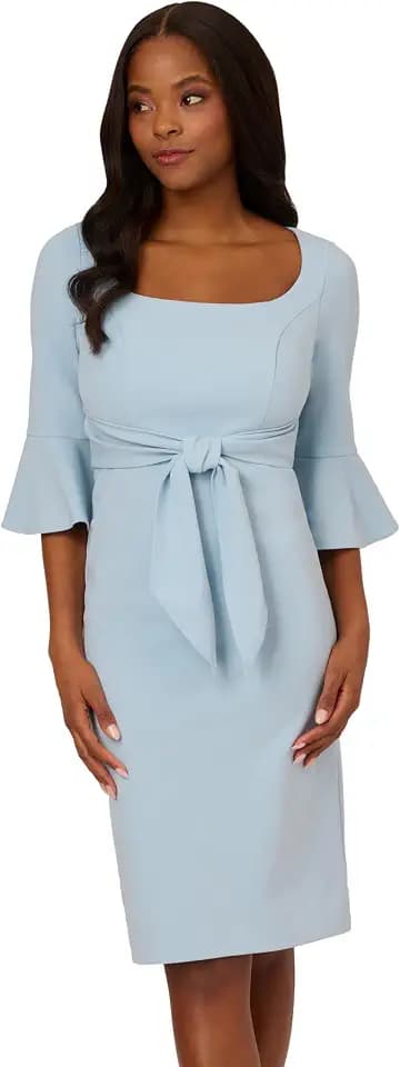 Adrianna Papell Stretch Crepe Bell Sleeve Dress with Scoop Neck & Tie Front