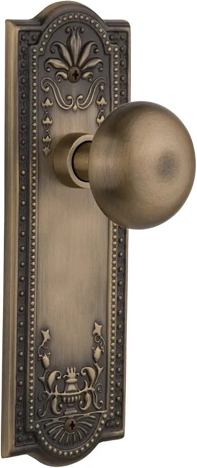 Nostalgic Warehouse Meadows Plate with New York Knob, Passage - 2.375", Antique Brass