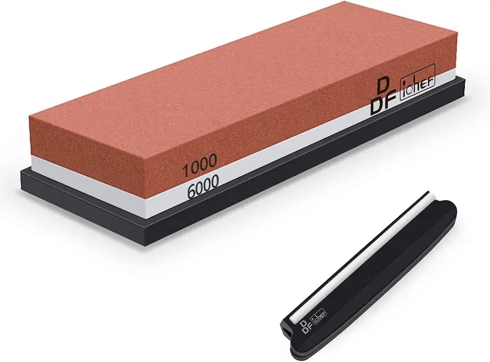 DDF IohEF Schleifstein, Körnung 1000/6000 Abziehstein Wetzstein Professionell 2-IN-1 Doppelseitiger Messerschärfer mit Rutschfestem Silikonhalter und Messer-Halter für Messer