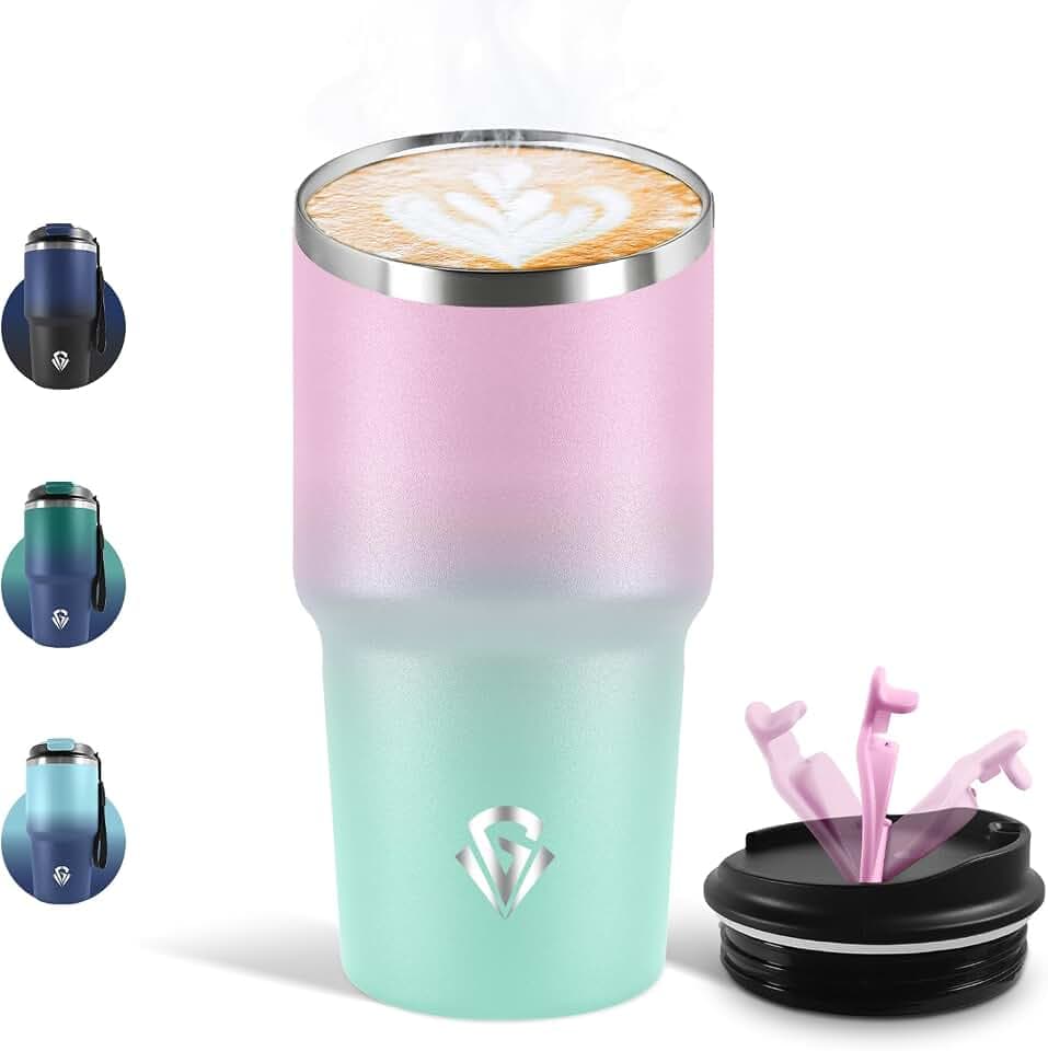 Motswedi Thermobecher 600 ml, Wiederverwendbar, Edelstahl Kaffeebecher-to-go Thermo, Auslaufsicher, Doppelwandiger Trinkbecher, Travel Mug, Isolierbecher - Nude-Rosa & Hellgrün