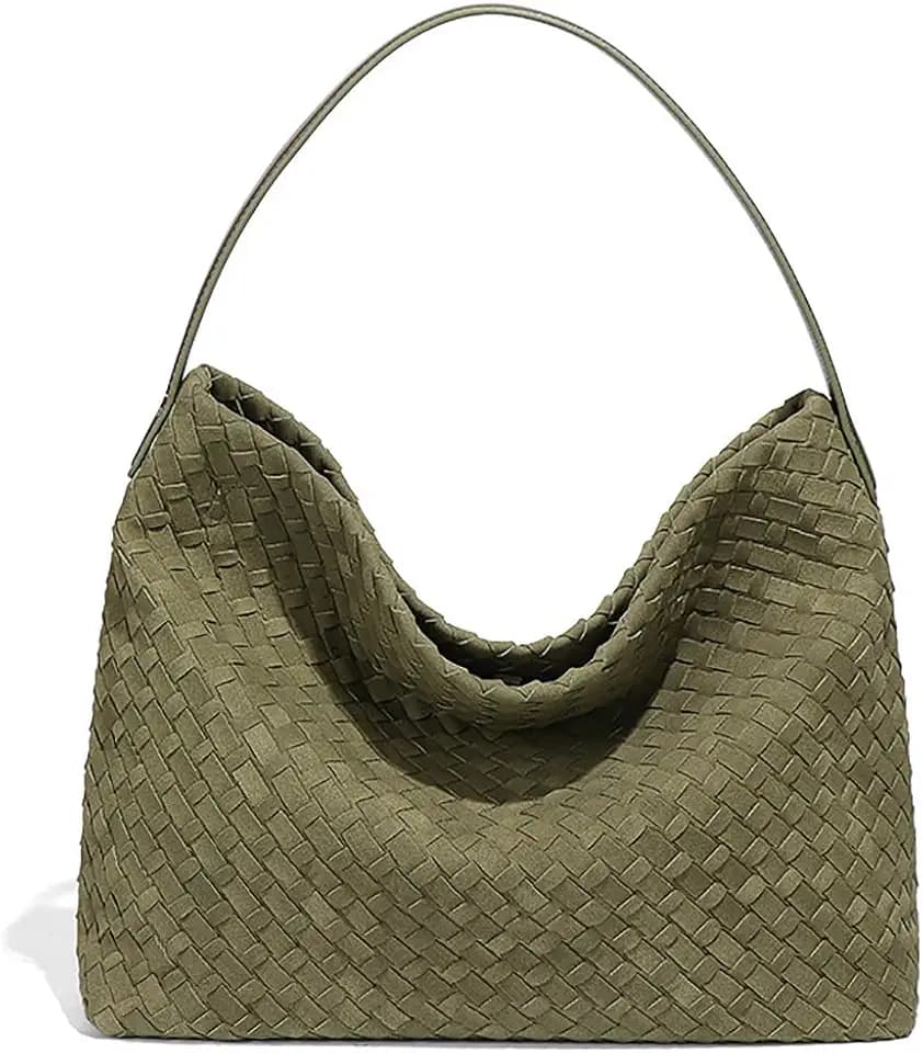 Women's Braided Suede Tote Bag Trendy Crescent Shoulder Hobo Purse Green
