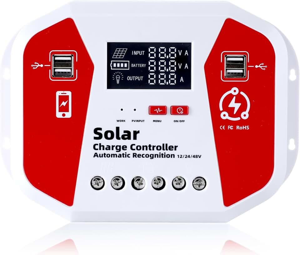 100A Laderegler Solar 12V/24V/48V, Mit LED-Display, 4 USB-Anschlüssen, Solarpanel-Regler Intelligente PWM, Vollständiges 3-Stufen-Lademanagement Für AGM/Lifepo4/NCM Im Wohnmobil Solar System