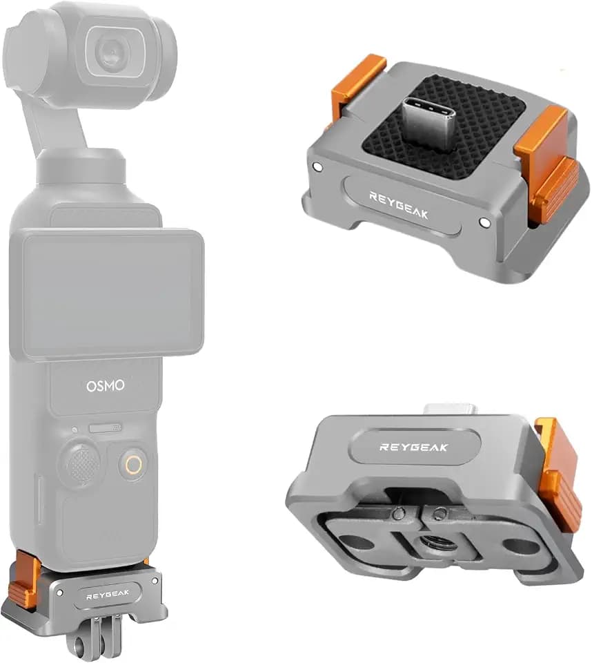 REYGEAK for DJI OSMO Pocket 3 Charging Adapter Base, Aluminum Alloy Type-C Charging Dock Fit Arca-Swiss Standard, Quick Release Mount with1/4'' Screw Hole,Foldable Dual Claws.