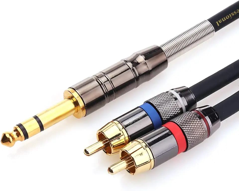 Tisino 2 RCA to 1/4" TRS Stereo Audio Y Splitter Insert Cable, 1.6 FT/50cm