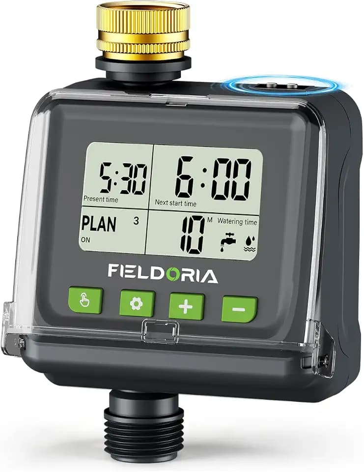Sprinkler Timer for Garden Hose, Brass Inlet Watering Timer with Rain Sensor, 3 Plans Programmable Hose Faucet Timer, Outdoor Auto Manual Drip Irrigation Controller for Yard Lawn Greenhouse