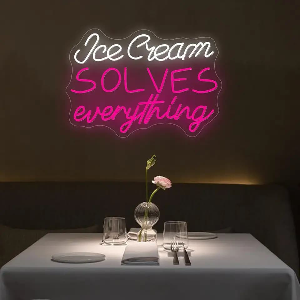 Ice Cream Solves Everything Neon Sign for Wall Decor, Dimmable LED Neon Lights Signs for Business, Display Sign for Bars, Parties, Restaurants, Game Rooms, Bedrooms, Living Rooms, 21x14.6"
