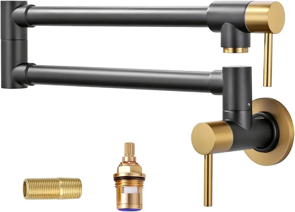 ALEASHA Wall Mount Pot Filler Faucet, Brass Kitchen Faucet, Black Gold