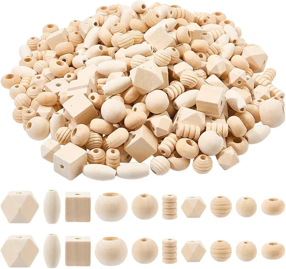 PandaHall 250g Verschiedene Natürliche Holzperlen Round & Cube & Polygon & Column Geometrische Perlen mit Loch Spacer Beads Unvollendete Lose Holzperlen Für Schmuckherstellung von Armbandketten