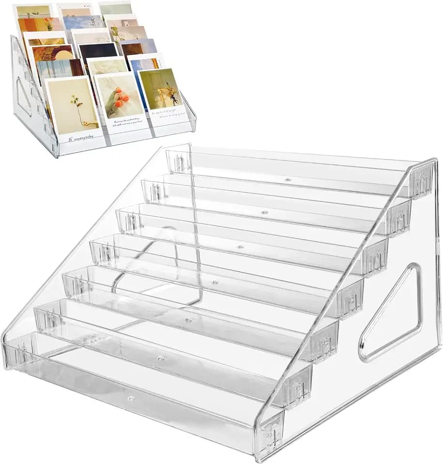 2 Pack 7-Tier Acrylic Card Display Stand, Sticker Display Rack Holder