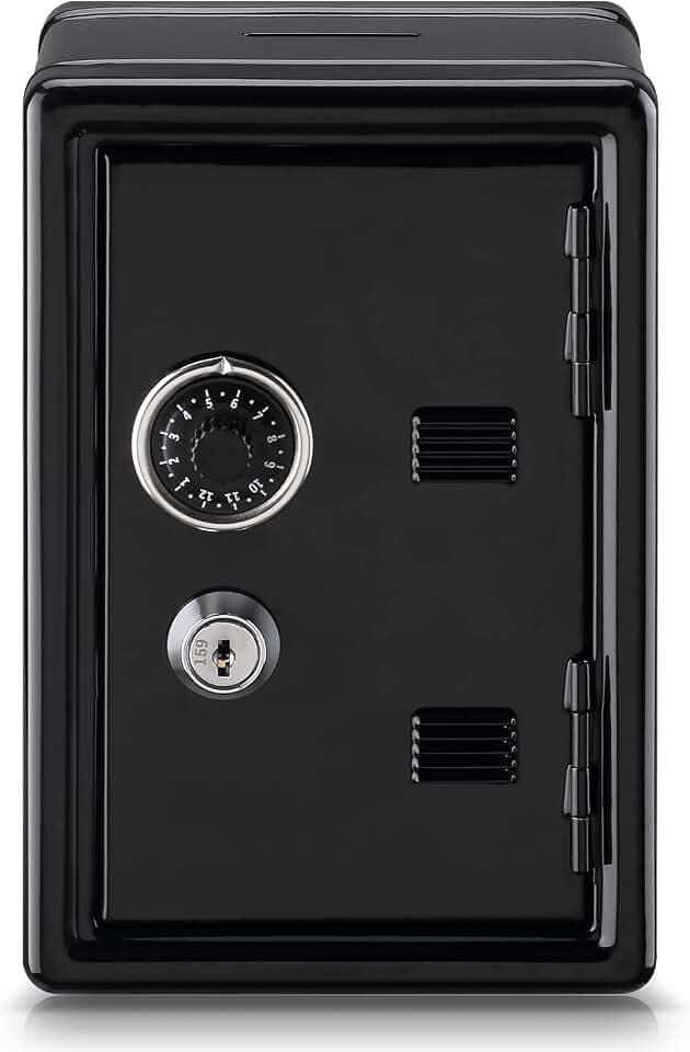 Younion Mini Money Safe and Cash Lock Box, 4.6"x 4.2"x 6.9" Black