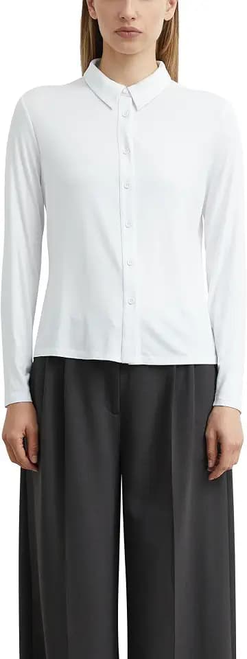 COMMA Damen T-Shirt – Regular Fit, Hemdkragen, Knopfleiste