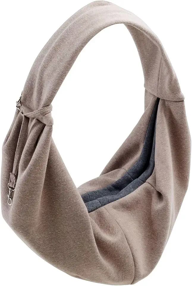 HUNTER Tragebeutel LOS ANGELES, für Welpen, kleine Hunde & Katzen bis 8 kg, ergonomische Form, mit Karabiner, weiches Baumwoll-Polyester-Gewebe, waschbar, Farbe: taupe/grau, Größe: 60 x 30 cm