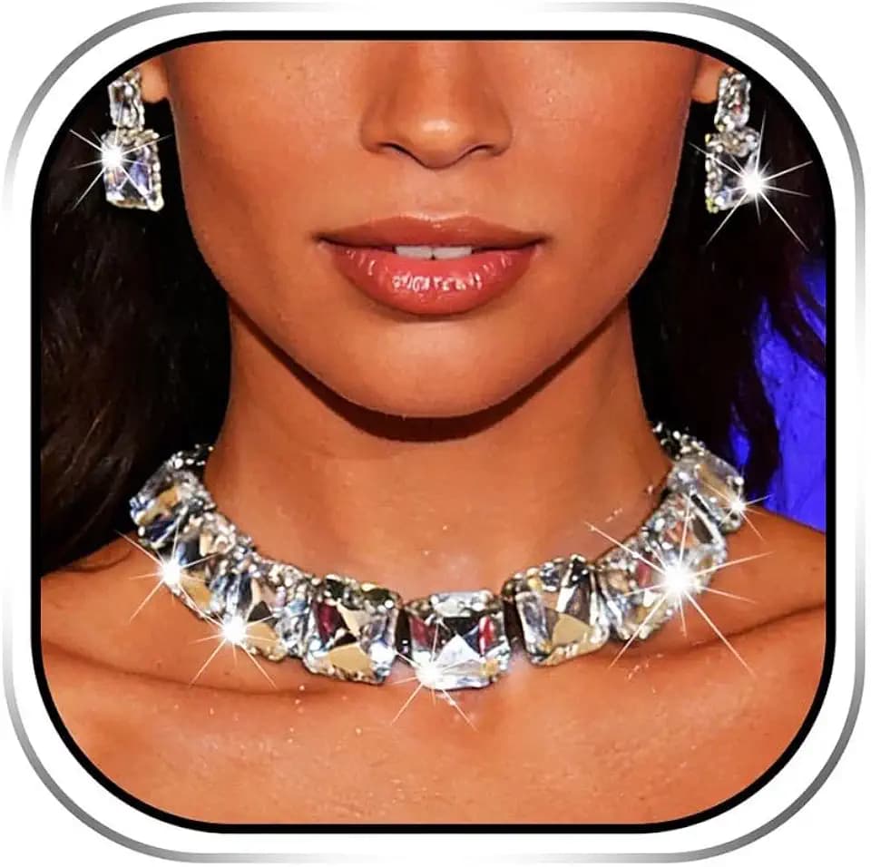 JAKAWIN Rhinestone Choker Necklace Silver Diamond Jewelry Set for Women