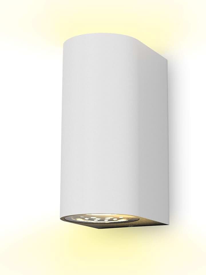 B.K.Licht - Wandlampe mit warmweißer Lichtfarbe, GU10 Fassung, je 5 Watt, 400 Lumen, Aussenlampe, Wandleuchte aussen, LED Strahler außen, Außenleuchte, Außenwandleuchten, 15,1x6,7x9,2 cm, Weiß